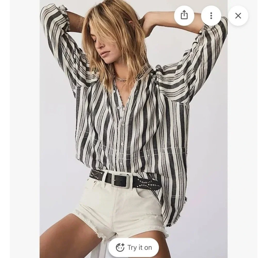 NWOT We The Free People Summer Daydream‎ Stripe Buttondown Shirt XS